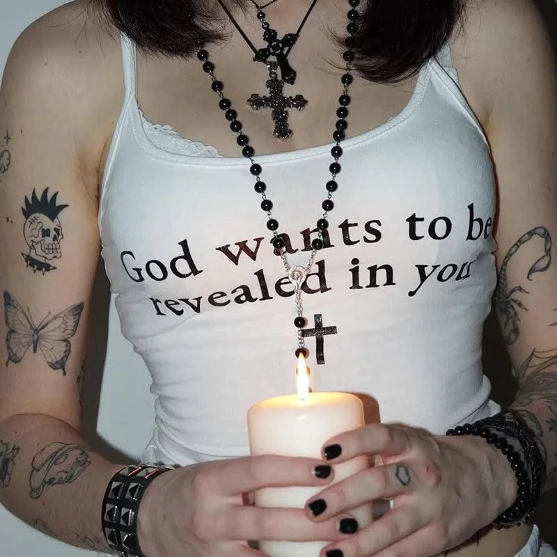 Women's Aesthetic Sexy Sleeveless Tank Tops Vintage Letter Print
