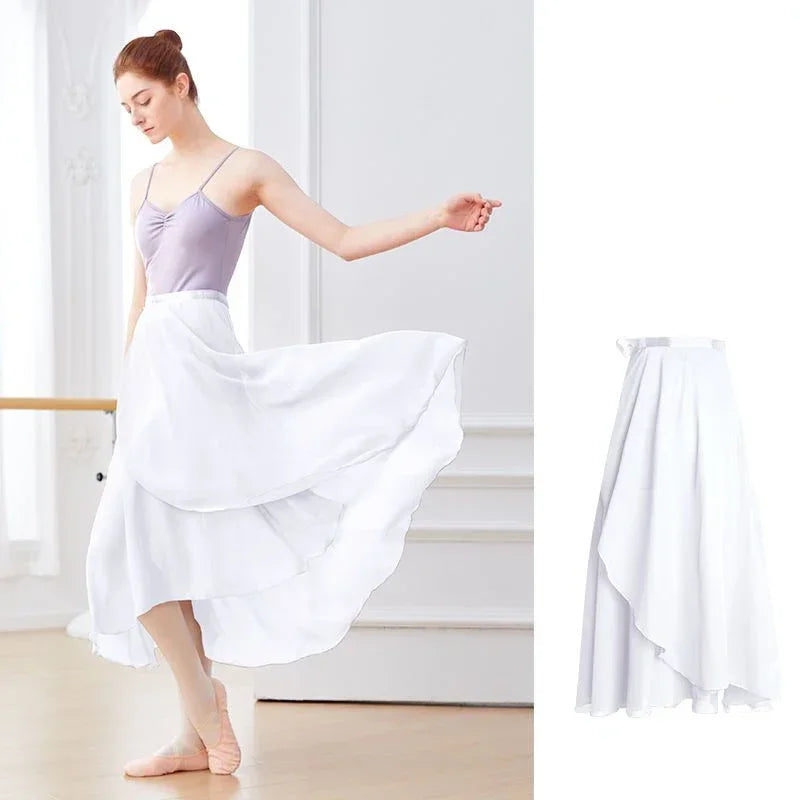 Chiffon Ballet Tutu Dance Skirt Dance Skate Wrap Scarf Gymnastics Ballerina Lyrical Long Ballet Skirt Ballet Dance Dress Women