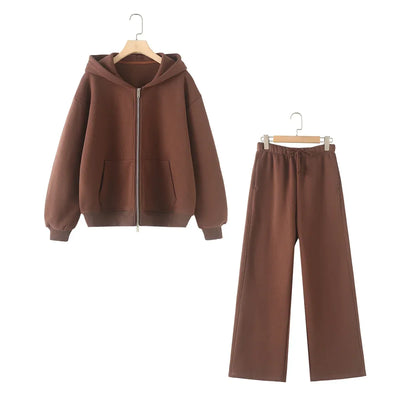 Tracksuits Set Woman 2024 Winter Cotton Solid Women's Suits Wide Baggy Pants Sportswear Women Sweater 2 Piece Set Women Outfits