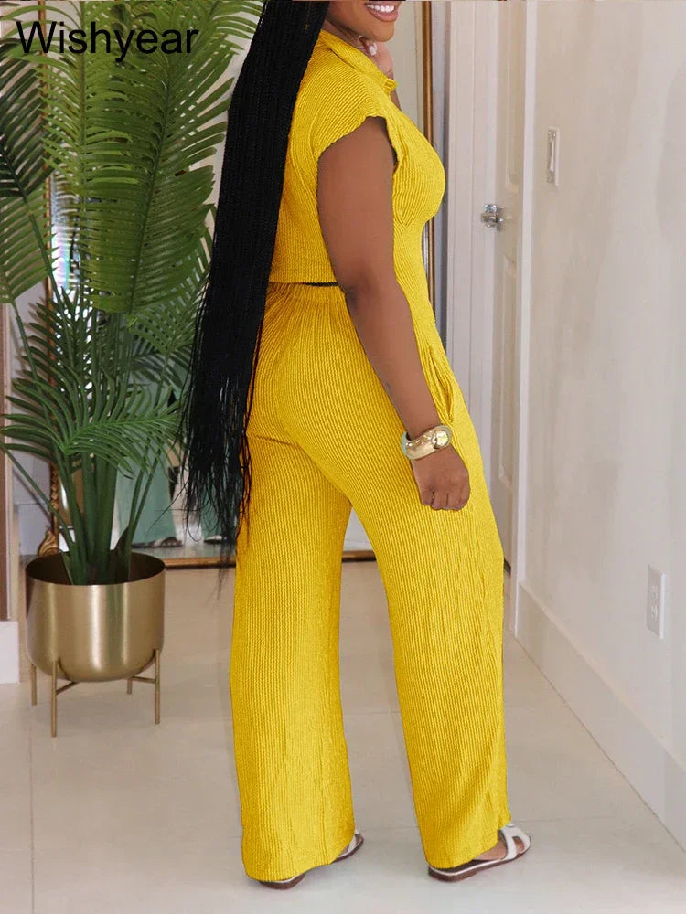 Women Casual Ribbing Loose Straight Jumpsuit Sleeveless Button High Waist One Pieces Wide Leg Rompers Summer Streetwear Overalls