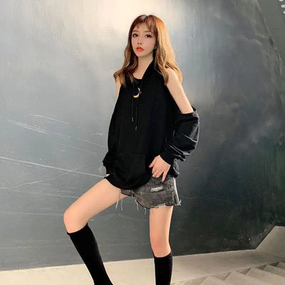 Sweatshirts for Women Hoodies Plain Long Female Clothes Black Hooded Tops Cotton Sweat-shirt Basic Designer Sleeve Goth Novelty