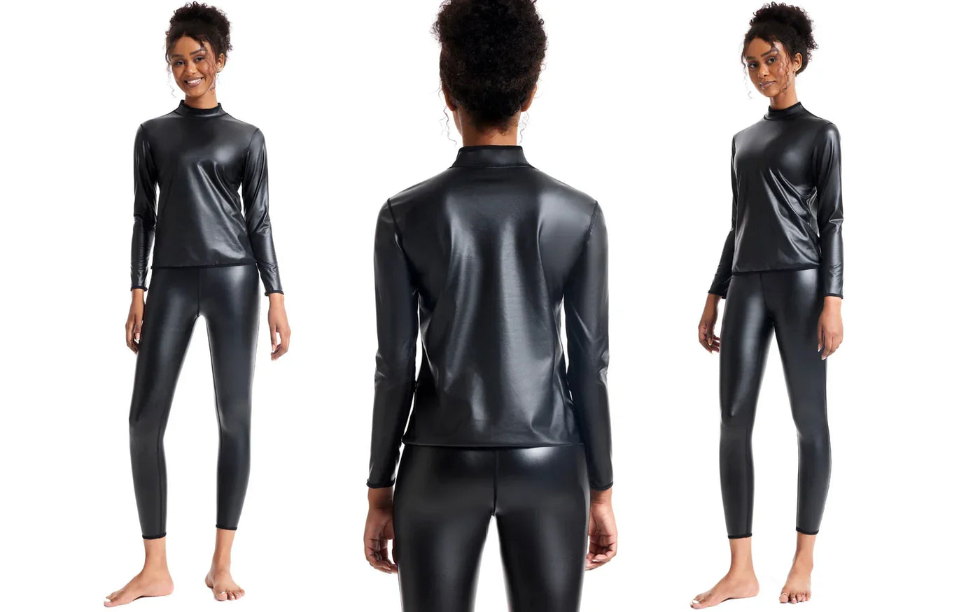 Women Stand collar Leather Long Sleeves Shirt Motorcycle Biker tops Body Shaper Waist Trainer Slim Tshirt Fashion Shapewear tops