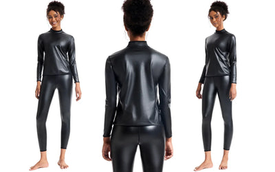 Women Stand collar Leather Long Sleeves Shirt Motorcycle Biker tops Body Shaper Waist Trainer Slim Tshirt Fashion Shapewear tops