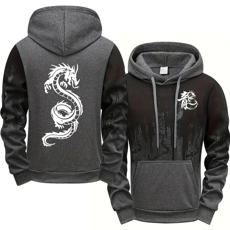 Dragon Printed Hoodies for Men All Season Daily Casual Sporty Pullover 2025 Fashion Ink Splash Design Hooded Sweatshirts