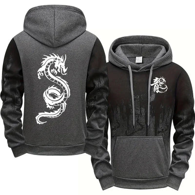 Dragon Printed Hoodies for Men All Season Daily Casual Sporty Pullover 2025 Fashion Ink Splash Design Hooded Sweatshirts