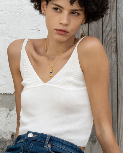 Lapis Lazuli CZ 925 Silver Gold Plated Hammered Bar Pendant Necklace Women Blue Stone Geometric Trendy Dainty Luxury Necklaces