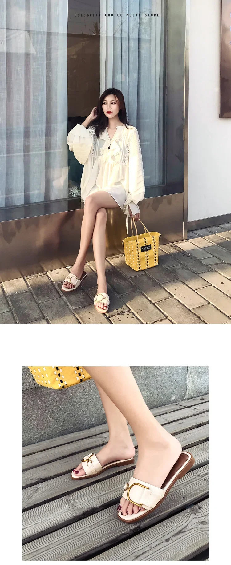 Summer Women Slippers Leather Square Toe Women Flats Flip Flops Designer Ladies Slides Sandals Women Shoes Luxury Sandals