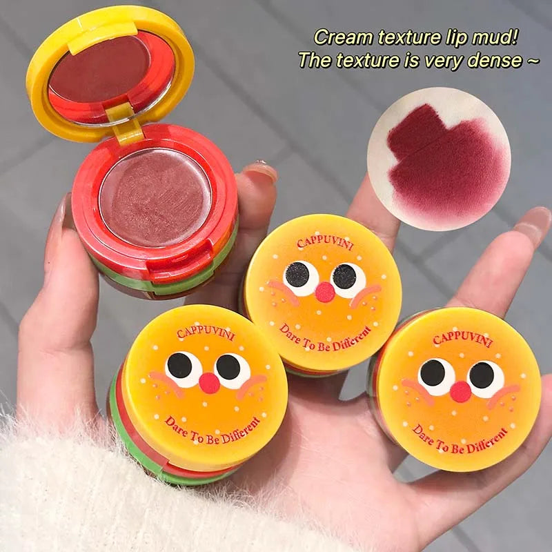 Cappuvini Butter Hamburger Lip Mud Matte Soft Mist Cute Hamburger Whitening Makeup Lipstick Valentine's Day