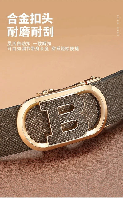 Men's Automatic Split Leather Buckle Belt | Versatile, Business, Casual Pants Belt | Middle-aged and Young Men