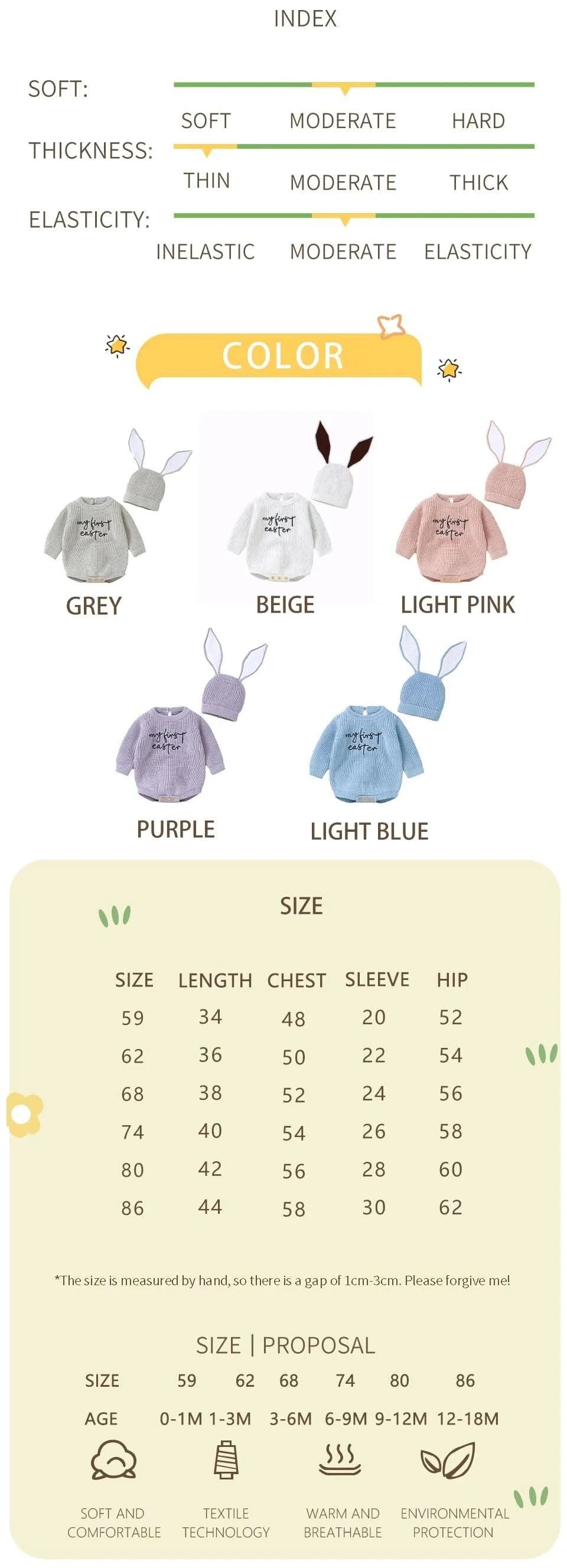 2pcs/Set 0-18m Knitted Jumpsuits Costume| Baby Rabbit Easter Clothes Sets |Cute Hats+ Bodysuits Spring Outfits for Newborn Boy Girl