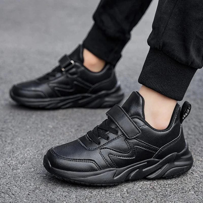 Childrens Sports Shoes for Kids Leather Black Boys Shoes Outdoor School Running Shoes Students Casual Sneakers