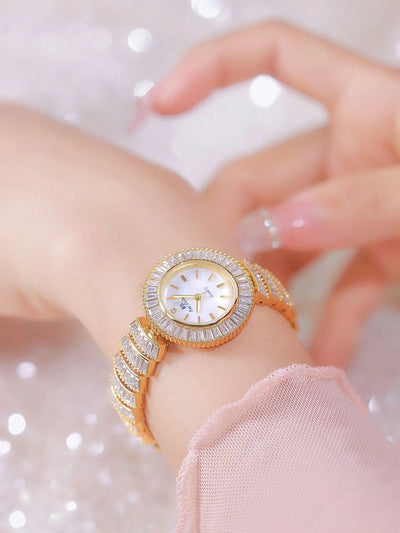 High-end Luxury Woman Watch Full Diamond Gold Silver Bracelet Women Fashion Quartz Wristwatches Ladies Rhinestone Clock
