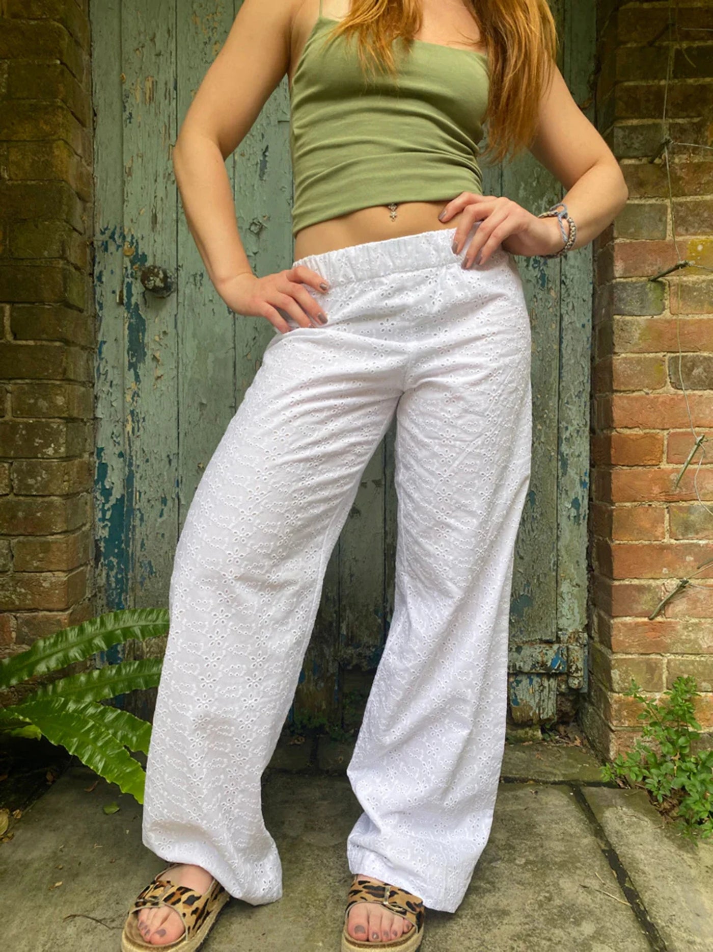 Women Y2k Lounge Pants Elastic Waist Wide Leg Comfy Trousers Flower Embroidery Going Out Pants Streetwear