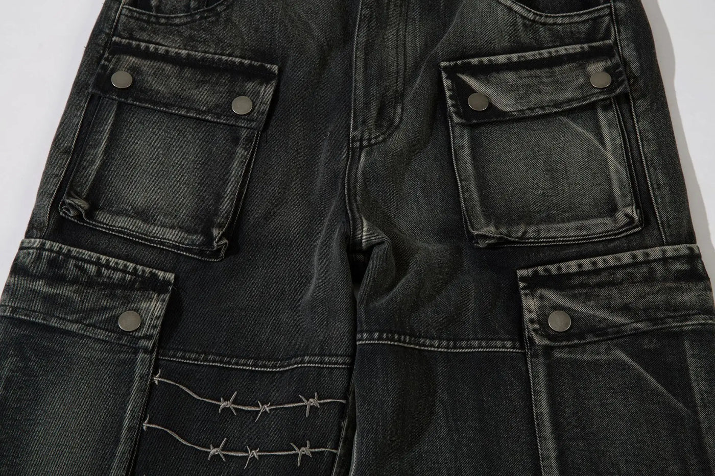 Trendy Brand American Retro Tooling Jeans Mens High Street Heavy Industry Embroidery Loose Wide-leg Trousers