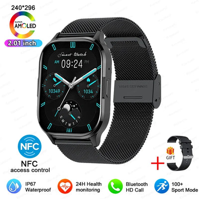 Women Smartwatch 2.01inch AMOLED Screen Bluetooth Call  NFC Sport Watch Blood Pressure Music Women Smart Watch for Huawei Xiaomi