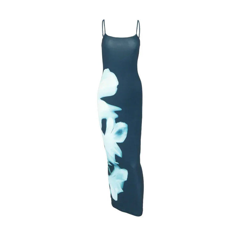 Summer Women's Dresses New Fashion Print Sleeveless Backless Bodycon Sexy Maxi Dresses Casual Streetwear Club Elegant Lady Dress