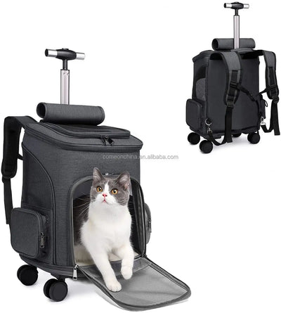 Folding Travel Pet Trolley Carrier with Wheels for Cat Dog Backpack Carriage Airline Approved Pet Trolley Carrier with Wheels