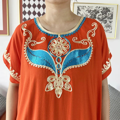 New Dubai Lady Party Summer Solid Cotton Dress with Scarfs African Dashiki Women Maxi Cotton Embroider Loose Vestidos