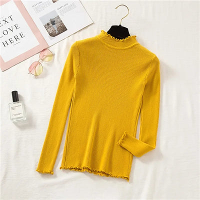 Mock Neck Clothes Knitted Woman Sweaters Pullovers Autumn Winter Basic Women's Jumper Slim Somen's Sweater Pull Long Sleeve