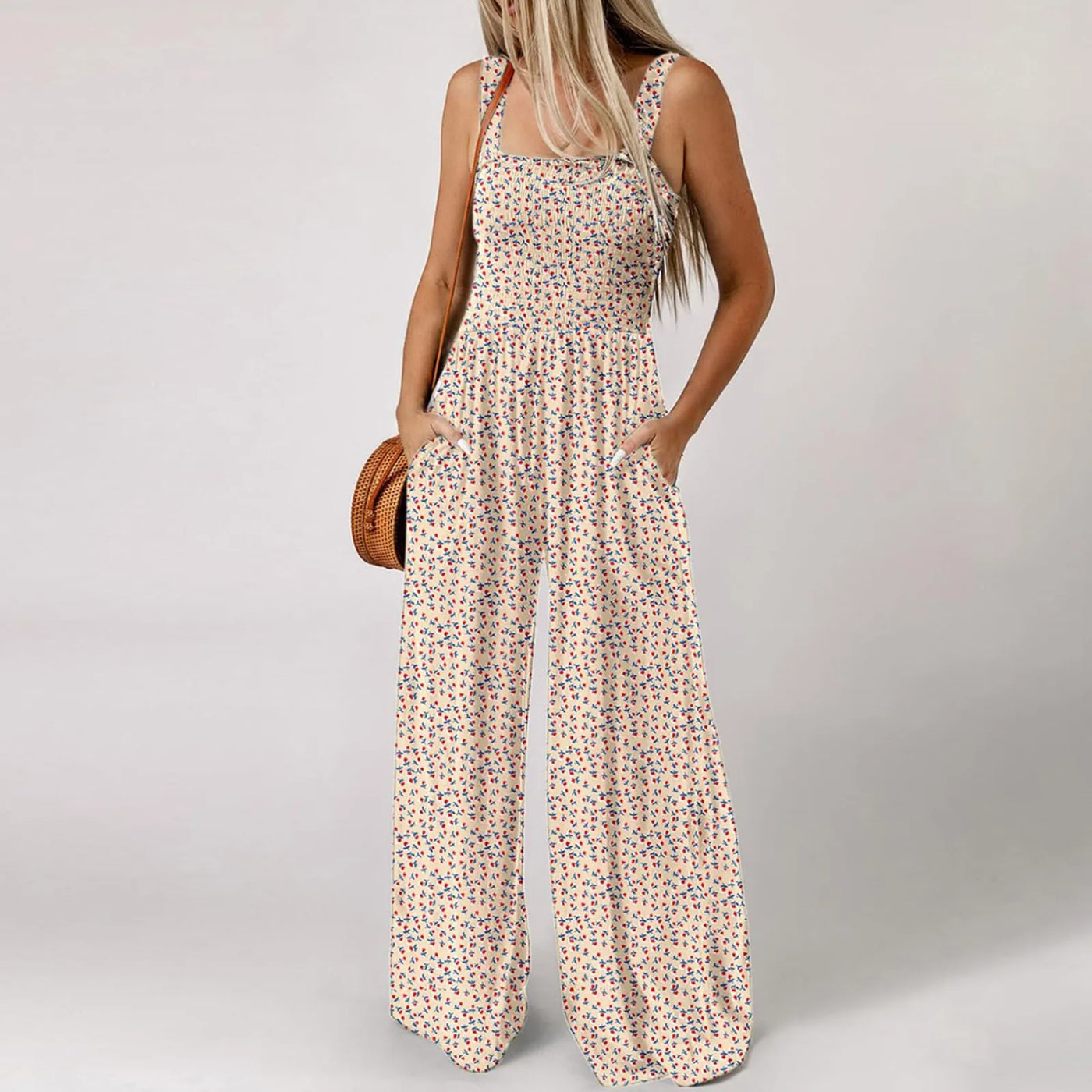 Summer Sexy Sling Jumpsuits Women'S Fashion Printed Loose Pencil Pants Casual Streetwear Elegant Party Female Spaghetti Rompers
