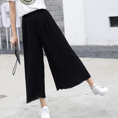 Women's Pants Wide Leg Pants Crinkle Plain Trousers Baggy Elastic Waist Bottoms Woman Clothes pantalones ropa para mujer 바지