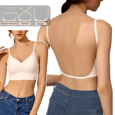 Women Invisible Bra Deep U Plunge Bras Backless Top
