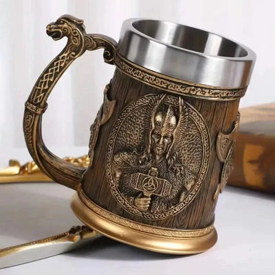 Coffee Beer Mugs Viking Retro 3D Personalized Stainless Steel Mug Big Capacity Water Cups Simulation Wooden Juice Cup Home Items
