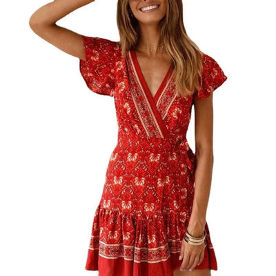 Elegant Women's Dresses Summer Bohemian Dress Vestidos Curtos Mujer Kadın Elbisesi Yazlık Kısa Elbiseler Midi Elbiseler Robe Ete
