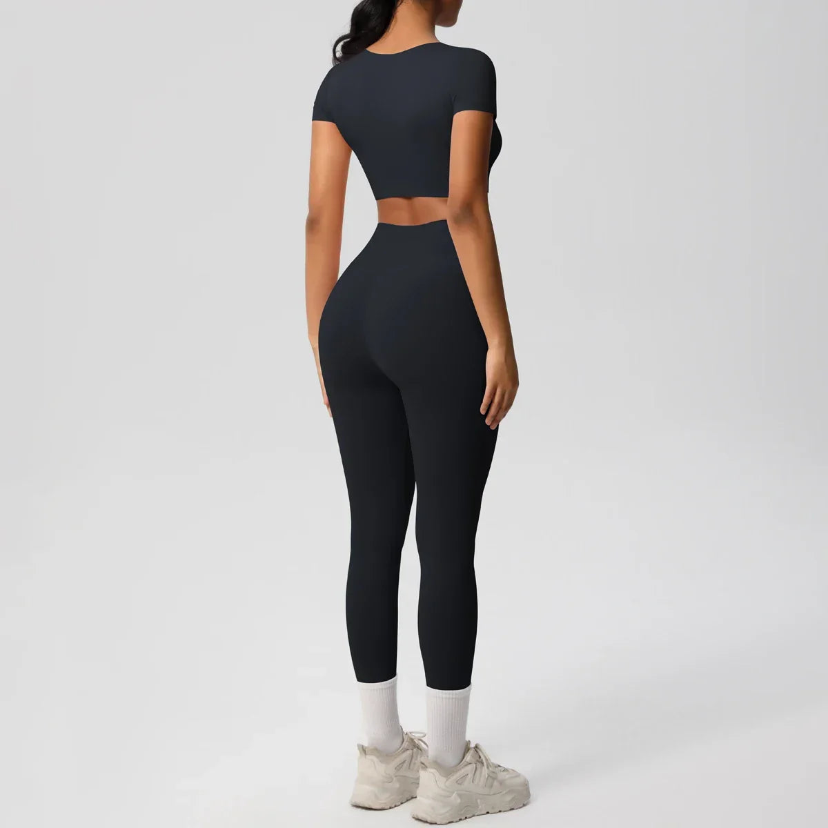 Yoga Set 2 Pieces Women Tracksuits Workout Sportswear Gym Clothing Fitness Short Sleeve With Padded High Waist Leggings Suits