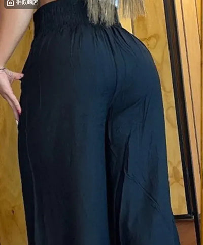 Wide Leg Pants Women Capris Loose Flare Pant Pockets Solid Basics Casual Spliced High Waist Trousers Streetwear Summer 2025