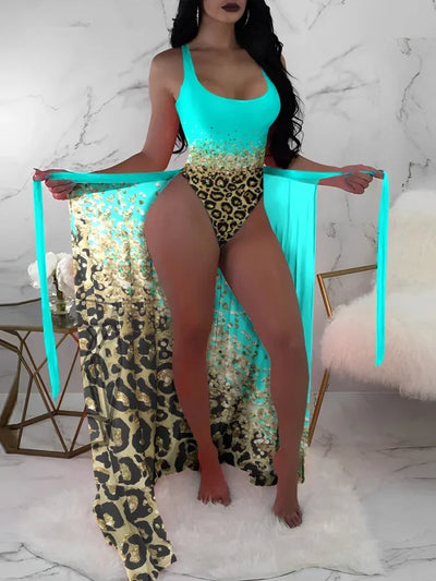 2024 New Summer Bikinis Set Sexy Backless Print Bikinis 3 Piece Set Women Smock Split Swimsuit High Waist Vacation Beach Bikinis
