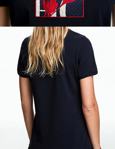 Women's T Shirts Short Sleeve O Neck Casual Flower Embroidery Design Cotton Female Tops Summer Women Tee Tops