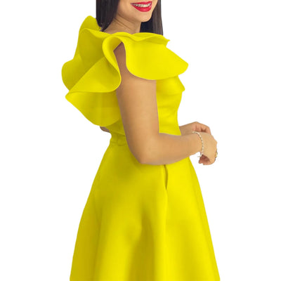 Elegant Party Dresses for Women V Neck Ruffles Sleeve High Waisted A Line Mid Calf Luxury Birthday Dinner Vestidos Mujer Dress