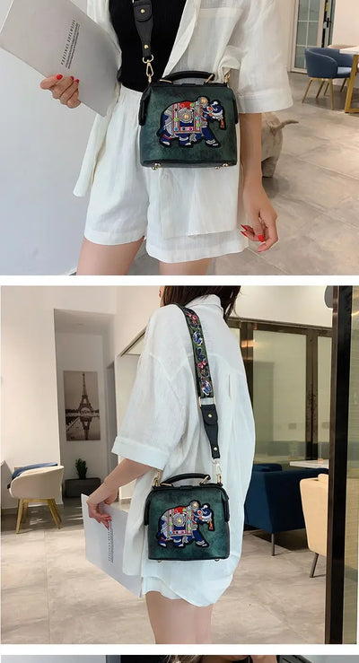Fashion Women Leather Handbag Messenger Bag Purses Satchels Designer Luxury Handbags Crossbody Bags Elephant Embroidered Bags