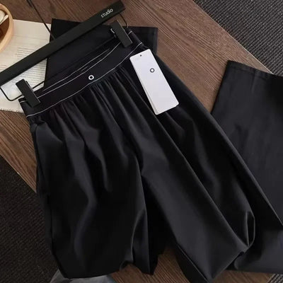 Women's Wide Leg Pants Elastic High Waist Casual Solid Sports Pants 2025 Fashion Yoga Fitness Summer Straight Trousers Women