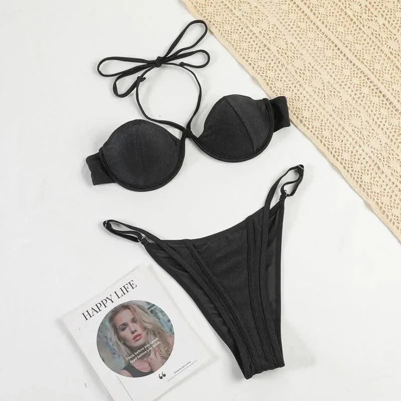 Sexy Bikinis Cup Swimsuit Print Biquinis Feminino Swimwear Bow String Bikini Sets Micro Bathing Suit Women Beachwear Summer