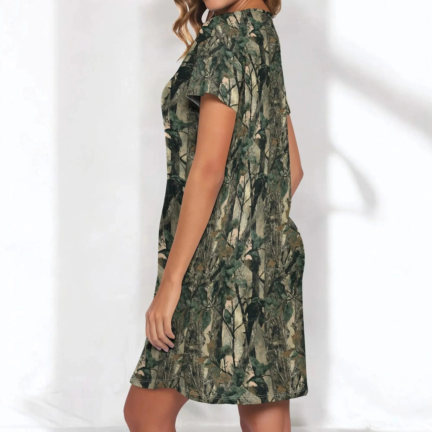 Women's Camo Print T-Shirt Dress Hunting Forest Graphic Casual Outdoor Tunic Fall Style S-3XL