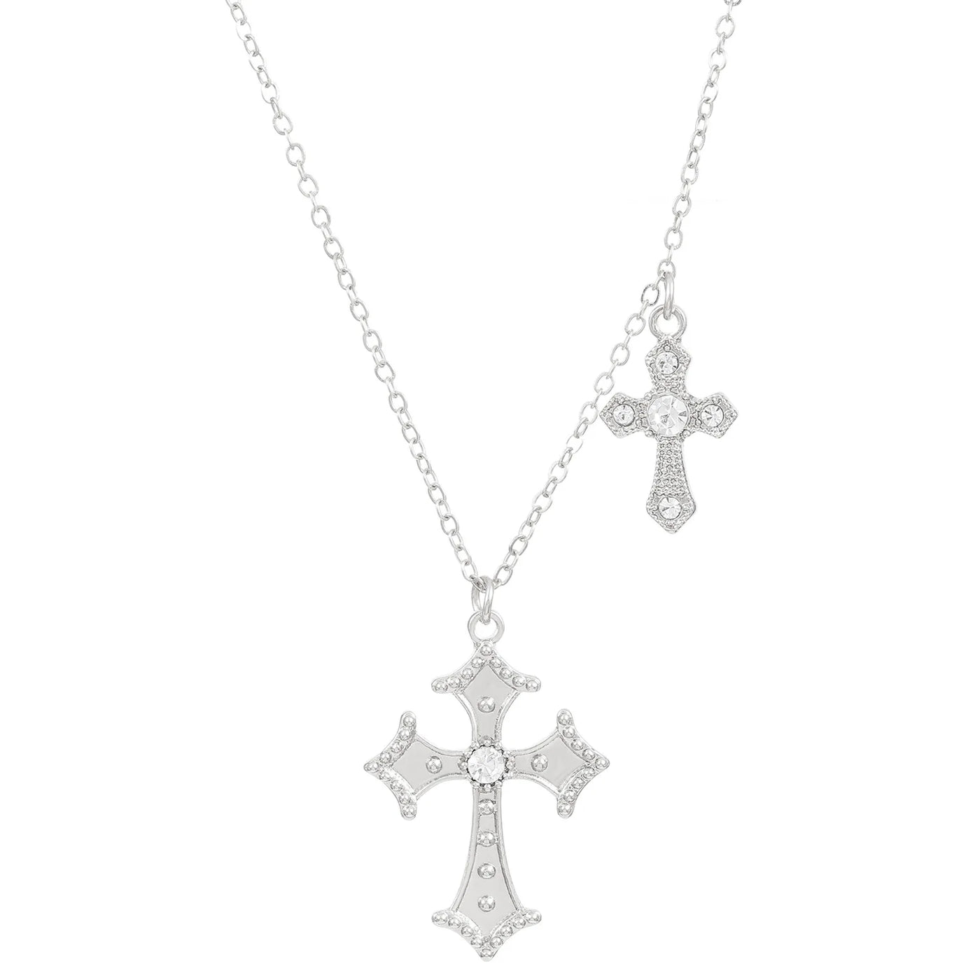 Retro Stereo Double Cross Pendants Long Necklace Baroque Court Sweater Chain for Women Fashion Gothic Jewelry Accessory Gifts