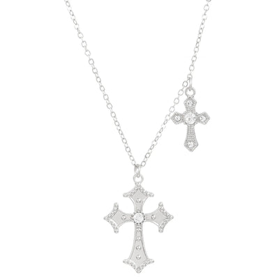 Retro Stereo Double Cross Pendants Long Necklace Baroque Court Sweater Chain for Women Fashion Gothic Jewelry Accessory Gifts