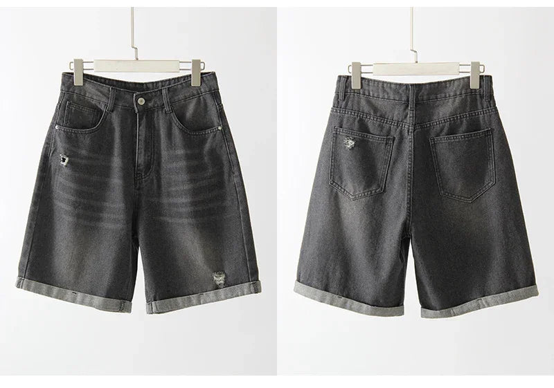 Women Denim Shorts Ripped Wide Leg Black High Waist Short Jeans Straight Leg Blue Denim Shorts For Women Summer Jean Shorts