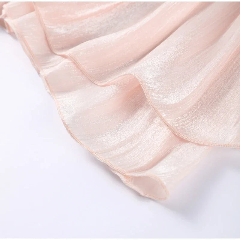 Ruffles Mini Dress Women Lace Up  V Neck Long Sleeve Pleated Female Dresses 2025 Elegant Summer Autumn Street Loose Ladies Robes