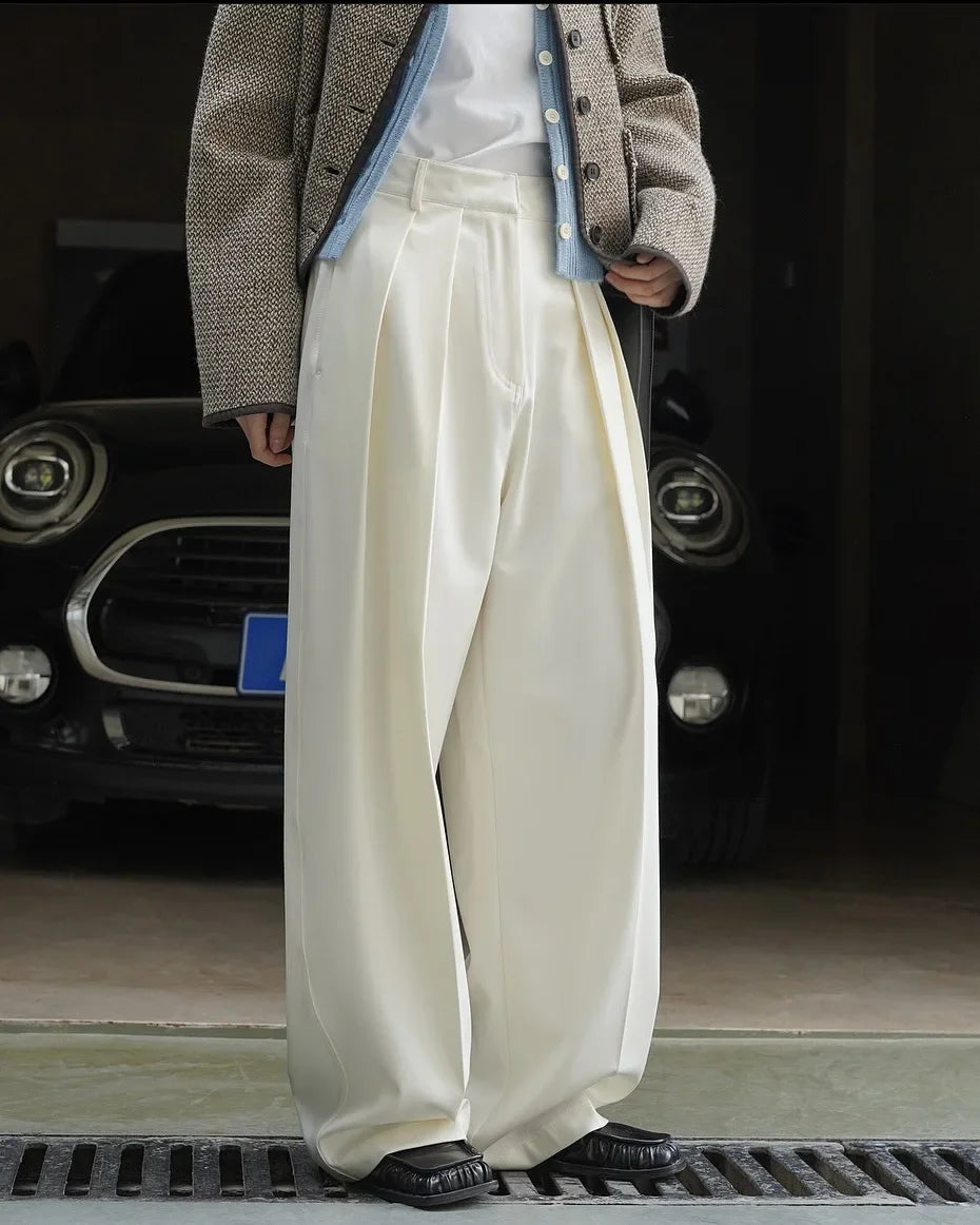 women's casual solid color straight leg wide trousers loose wear thin trousers pants