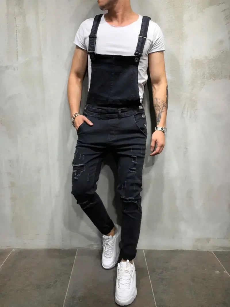 Men's Spring and Autumn Jeans, New Style Retro Casual All-match Ripped Dungarees, Fashionable High Street Trendy Brand Dungarees