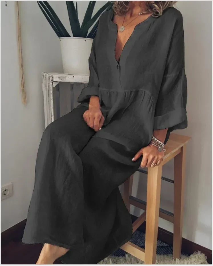 Women's Summer Dress New Long-sleeved V-neck Big Swing Dress Women Dresses for Women 2024 Casual Commuter Office Lady Vestidos