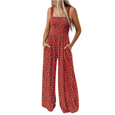Summer Sexy Sling Jumpsuits Women'S Fashion Printed Loose Pencil Pants Casual Streetwear Elegant Party Female Spaghetti Rompers