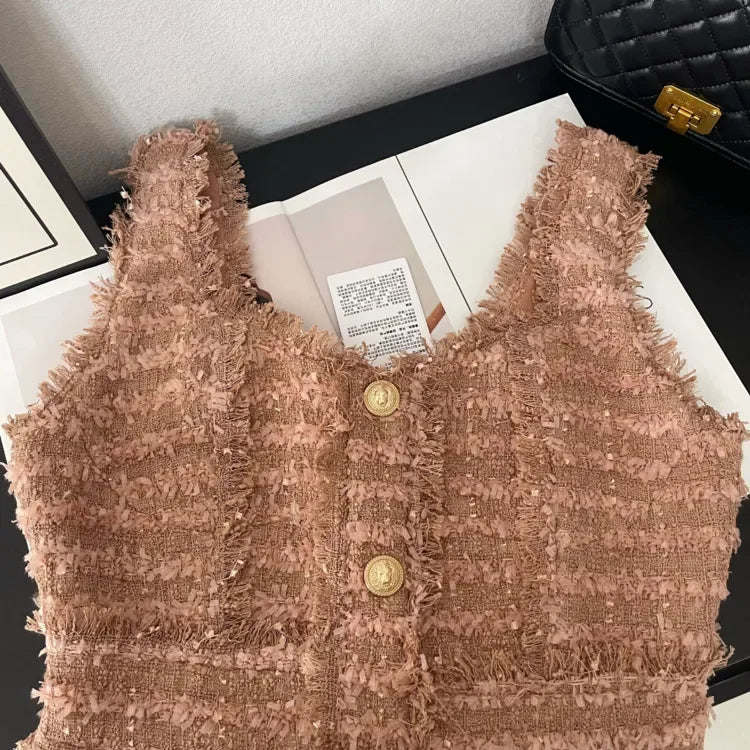 High Quality Luxury Small Fragrance Tweed Dresses For Women 2023 Summer Sweet Short Dress Party Vestidos Robes roupas feminina