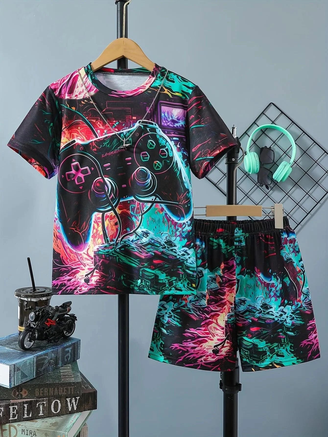 Children's Clothing Suit For Boy Short Sleeve Boy Child Shorts 3D Game Handle Fashion Children Summer Clothes Children's Sets