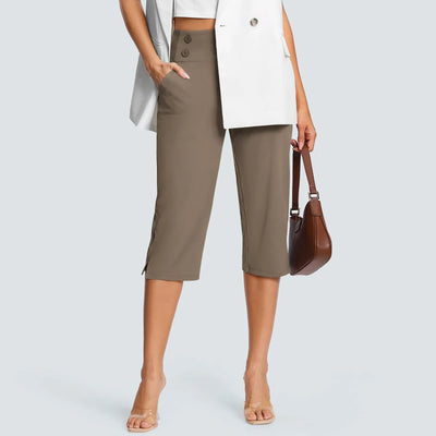 Women Elastic High Waist 3/4 Pant Casual Active Fit Wide Capris Leg Pants Trousers With Pockets Pants Woman брюки женские