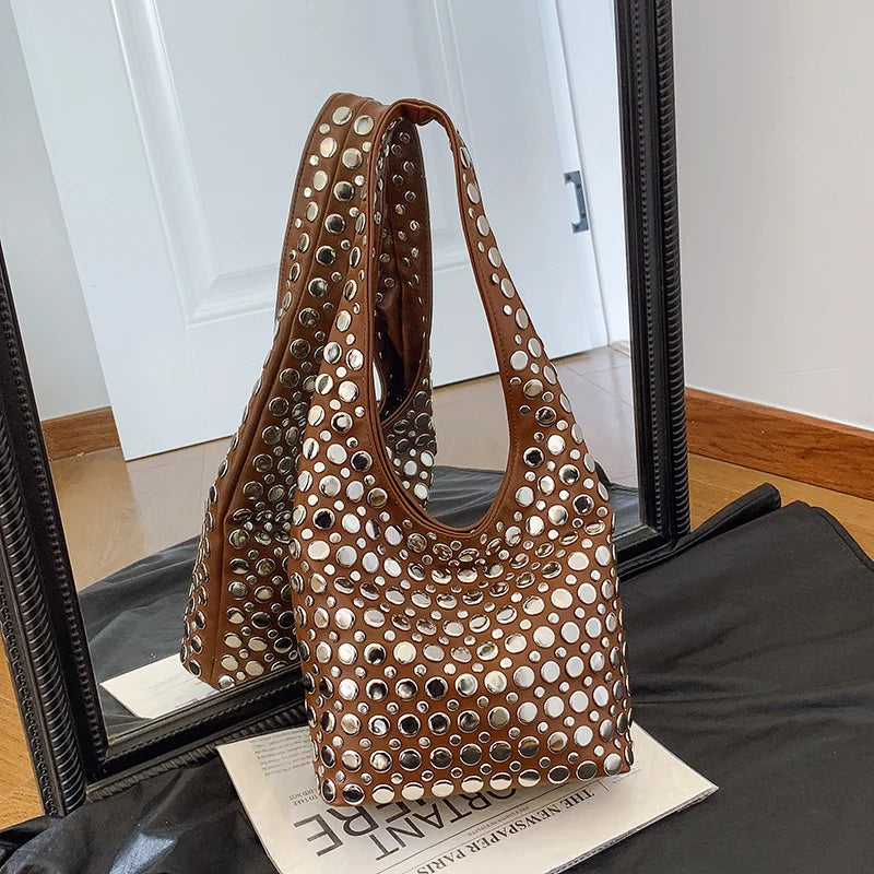 Designer Geometric Shoulder Bag For Women Top Brand Handbag Luxury Shiny Rivet Handmade Evening Clutch Bag Fashion Party Purse
