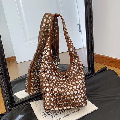 Designer Geometric Shoulder Bag For Women Top Brand Handbag Luxury Shiny Rivet Handmade Evening Clutch Bag Fashion Party Purse